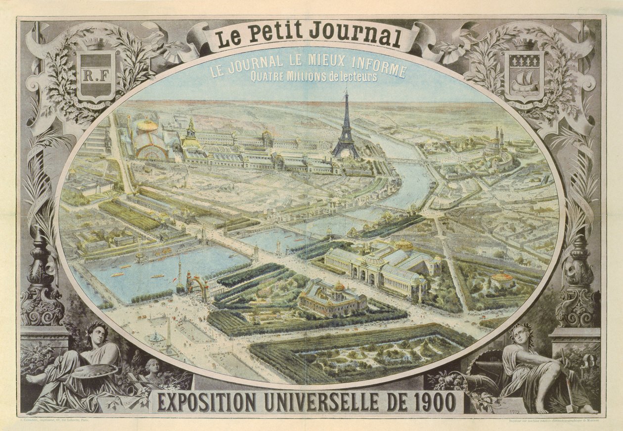 Affisch publicerad av Le Petit Journal för att marknadsföra Exposition Universelle i Paris, 1900 av French School