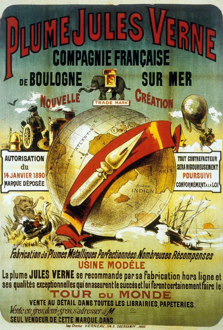 Affisch för att marknadsföra PLume av Jules Verne (affisch) av French School