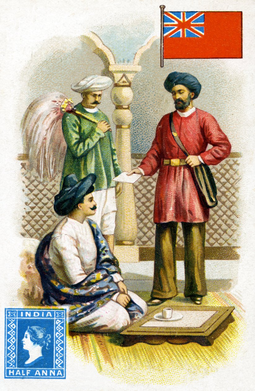 Brevbärare levererar ett brev i Brittiska Indien, sent 1800-tal av French School