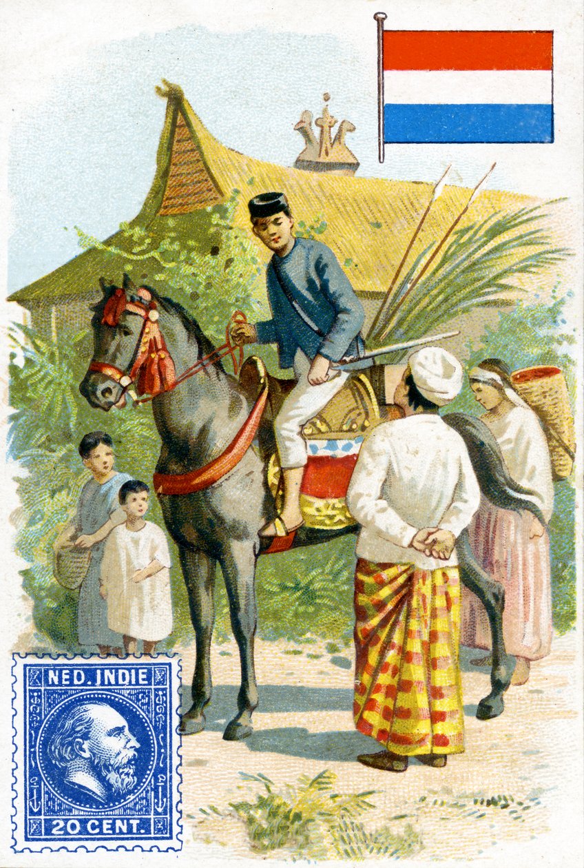 Brevbärare levererar ett brev i Nederländska Ostindien, sent 1800-tal av French School