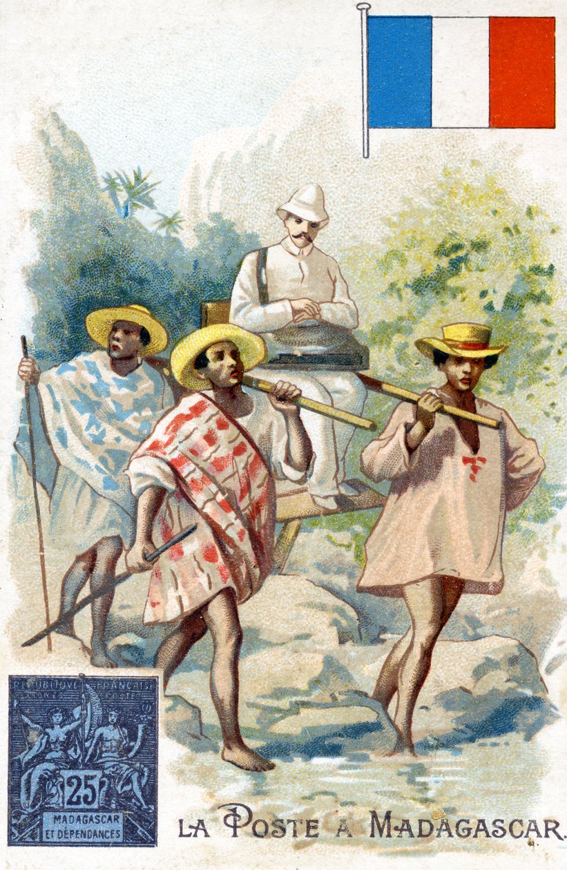 Brevbärare som levererar post på Madagaskar, sent 1800-tal av French School