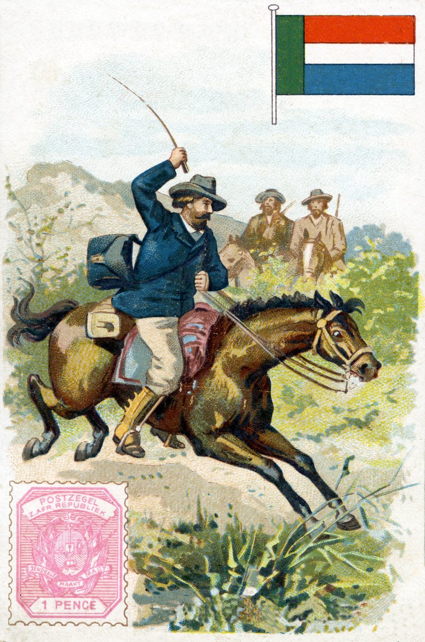 Brevbärare som levererar posten i Transvaal, sent 1800-tal av French School