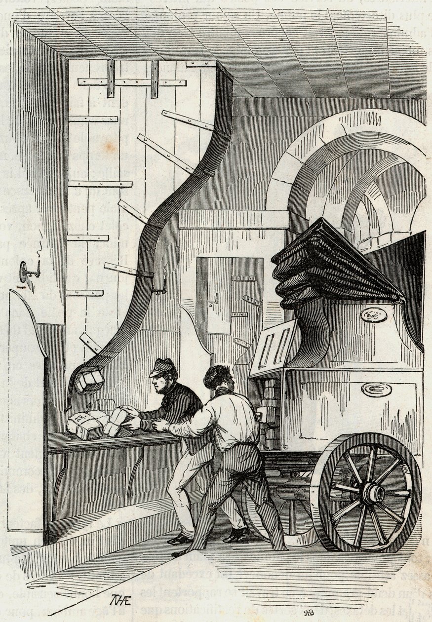 Inlägg: lastning av bålstolpen - Gravyr i "Tableau-de-Paris" av Edmond Texier 1852 av French School