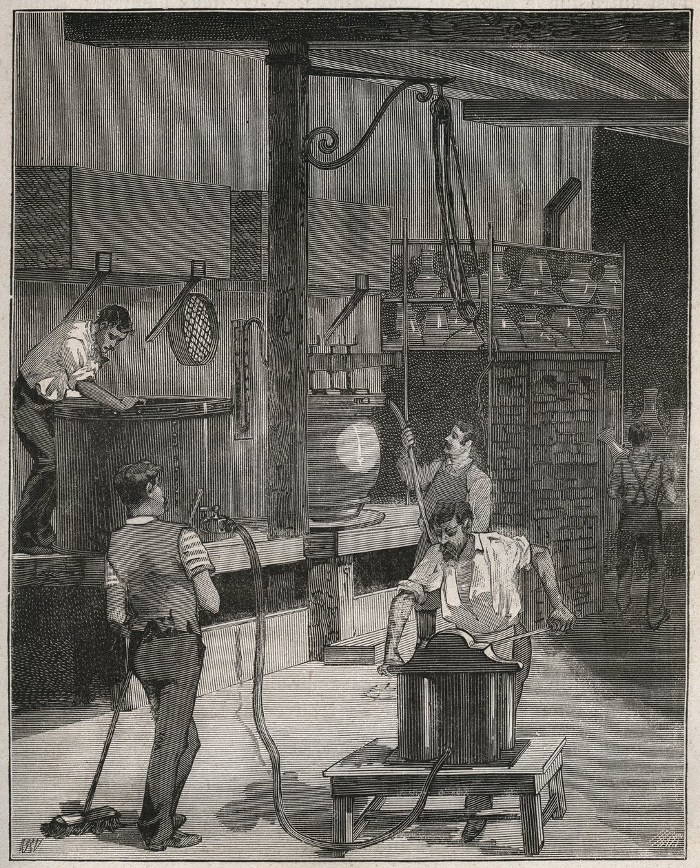 Keramik, Manufacture de Sevres: Vakuum- och tryckluftsgjutverkstad. Gravyr från 1885 i "" Les arts et metiers illustres"" av Adolphe BITARD. av French School