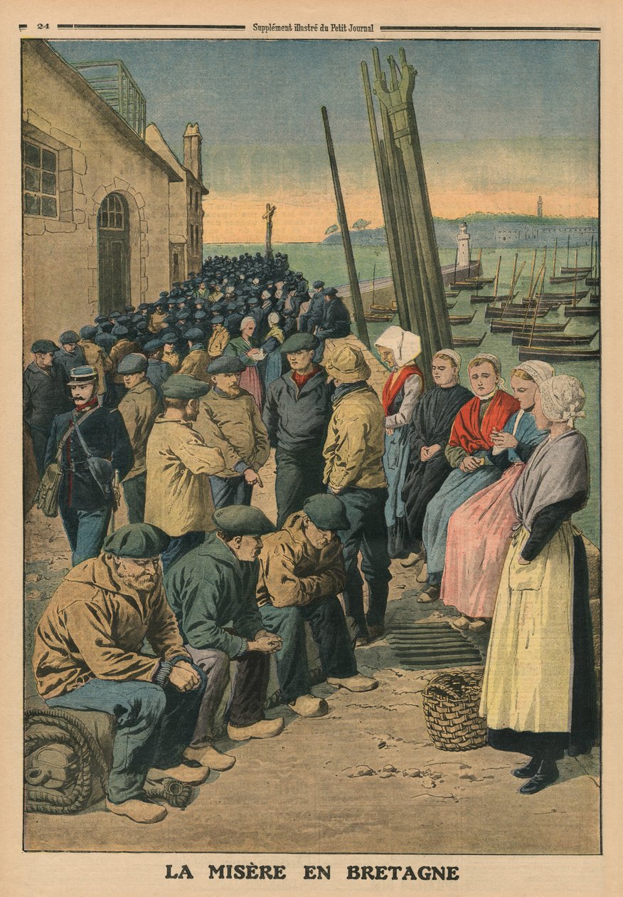 Fattigdom i Bretagne, illustration på baksidan av omslaget från "Le Petit Journal", 19 januari 1913. av French School