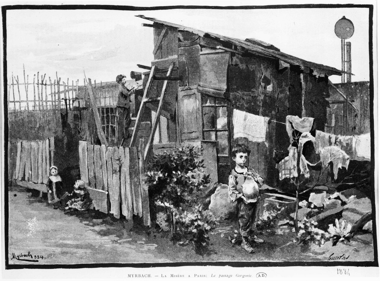 Fattigdom i Paris: slumkvarter, Gergovies passage. 1884. Bibl. des Arts decos. av French School