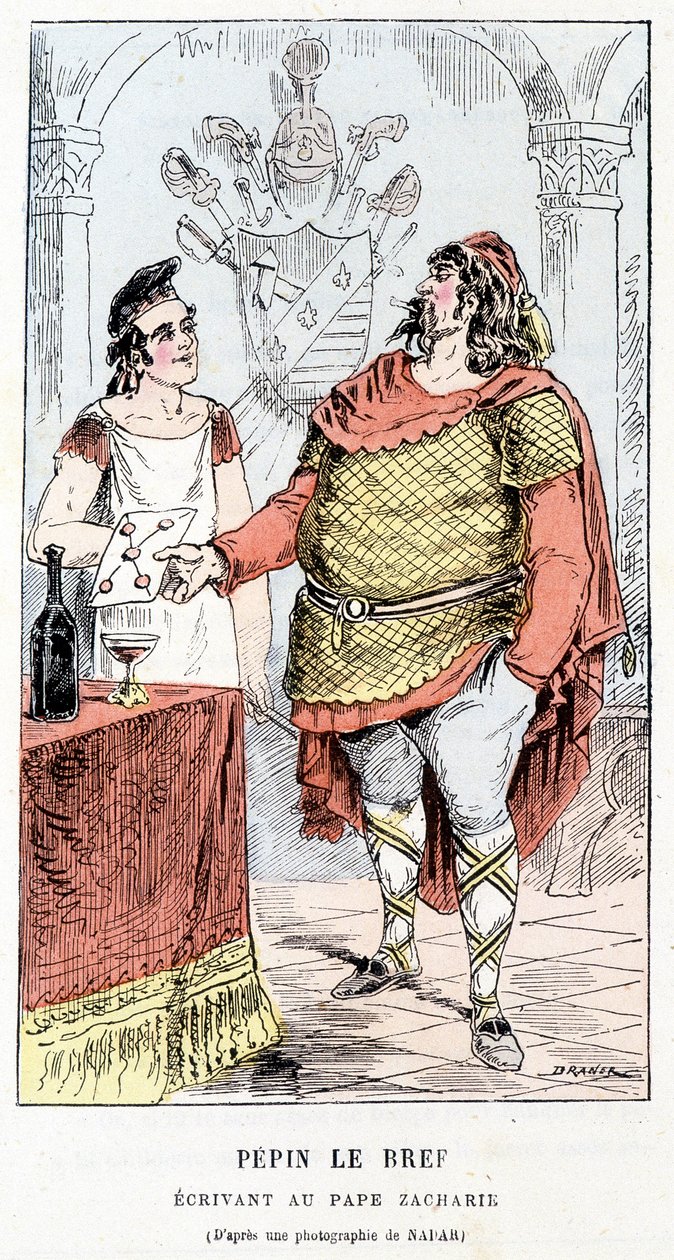 Pépin the Brief Writing to Pope Zacharie - i "" Histoire de France Tintamarresque"" av Touchatout av French School