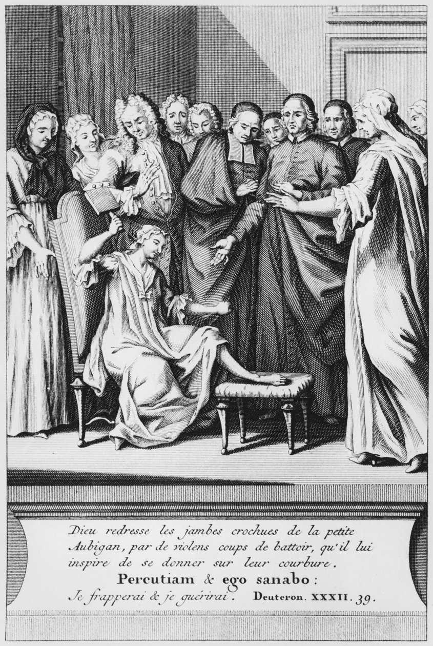 Övning av assistans och mirakulös helande av Aubigan, illustration från La verite des miracles de M. de Paris... av Louis Basile Carre de Montgeron (1686-1754) 1737 av French School