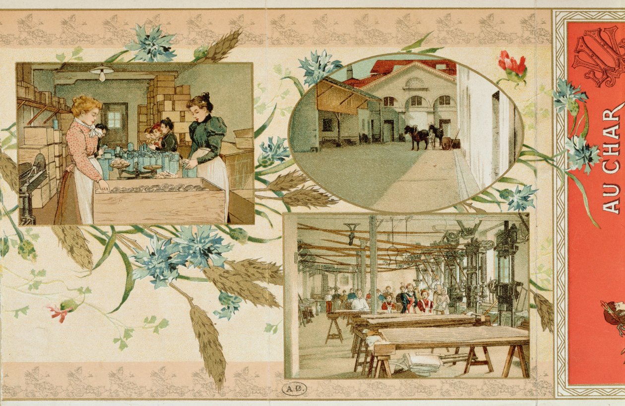 Beredning av pasta i en fabrik, ca 1900 av French School