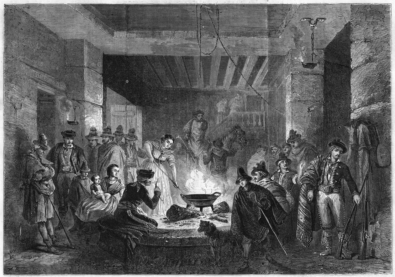 Tillagning av måltiden i en posada (värdshus) i Sierra Nevada, Spanien av French School
