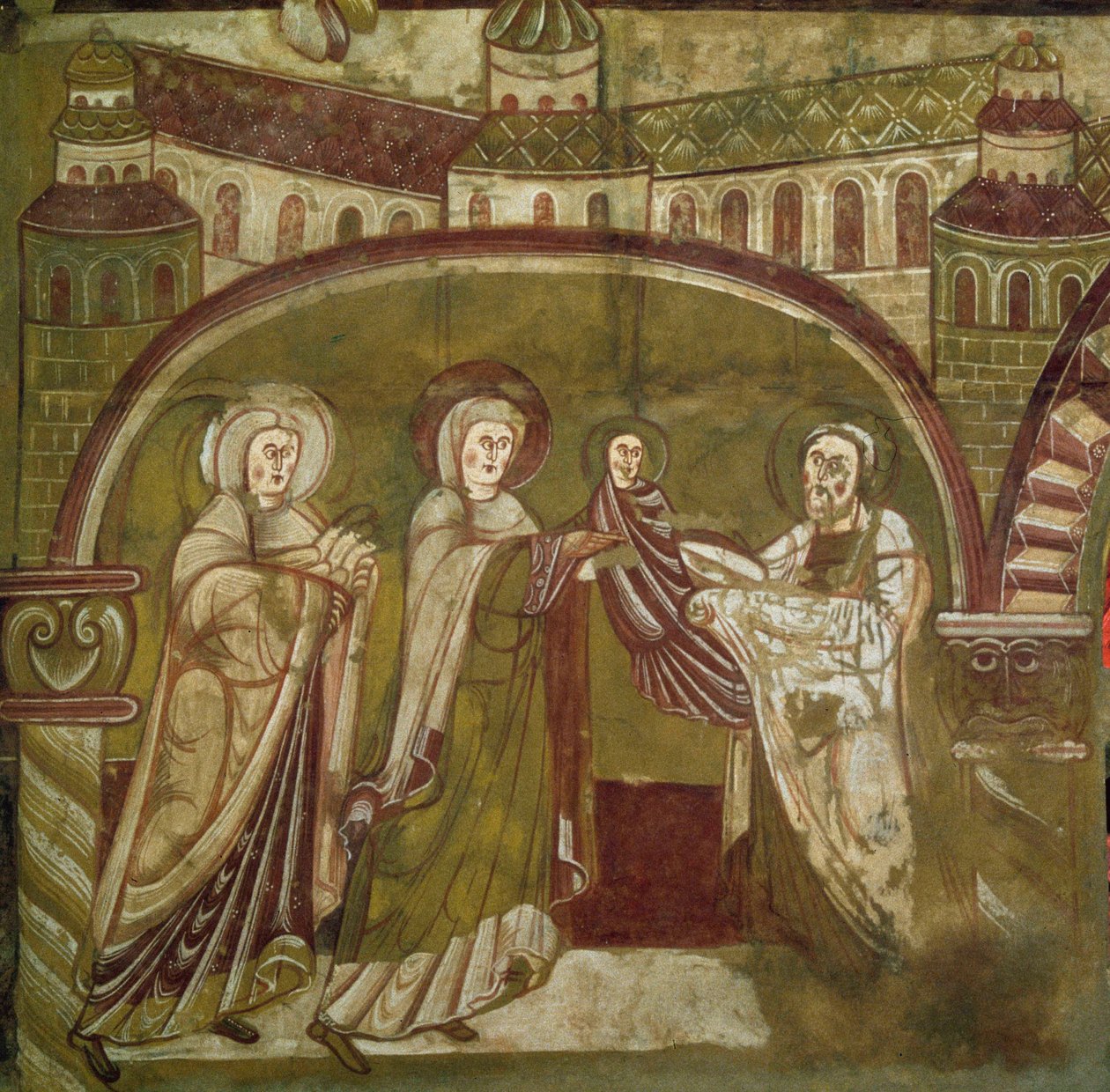 Presentation av Jesus i templet. Fresk av kyrkan Vic sur Cere (Cantal). 1100-talet. Paris, Museum of Monuments engelska av French School