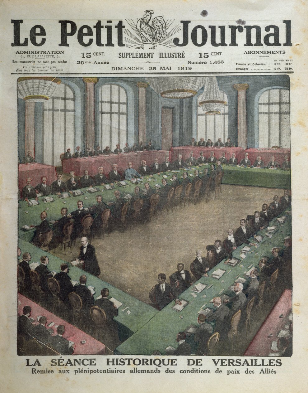 Presentation av de allierade fredsvillkoren för de tyska delegaterna den 7 maj 1919 i Versailles, framsidan av Le Petit Journal, 25 maj 1919 av French School