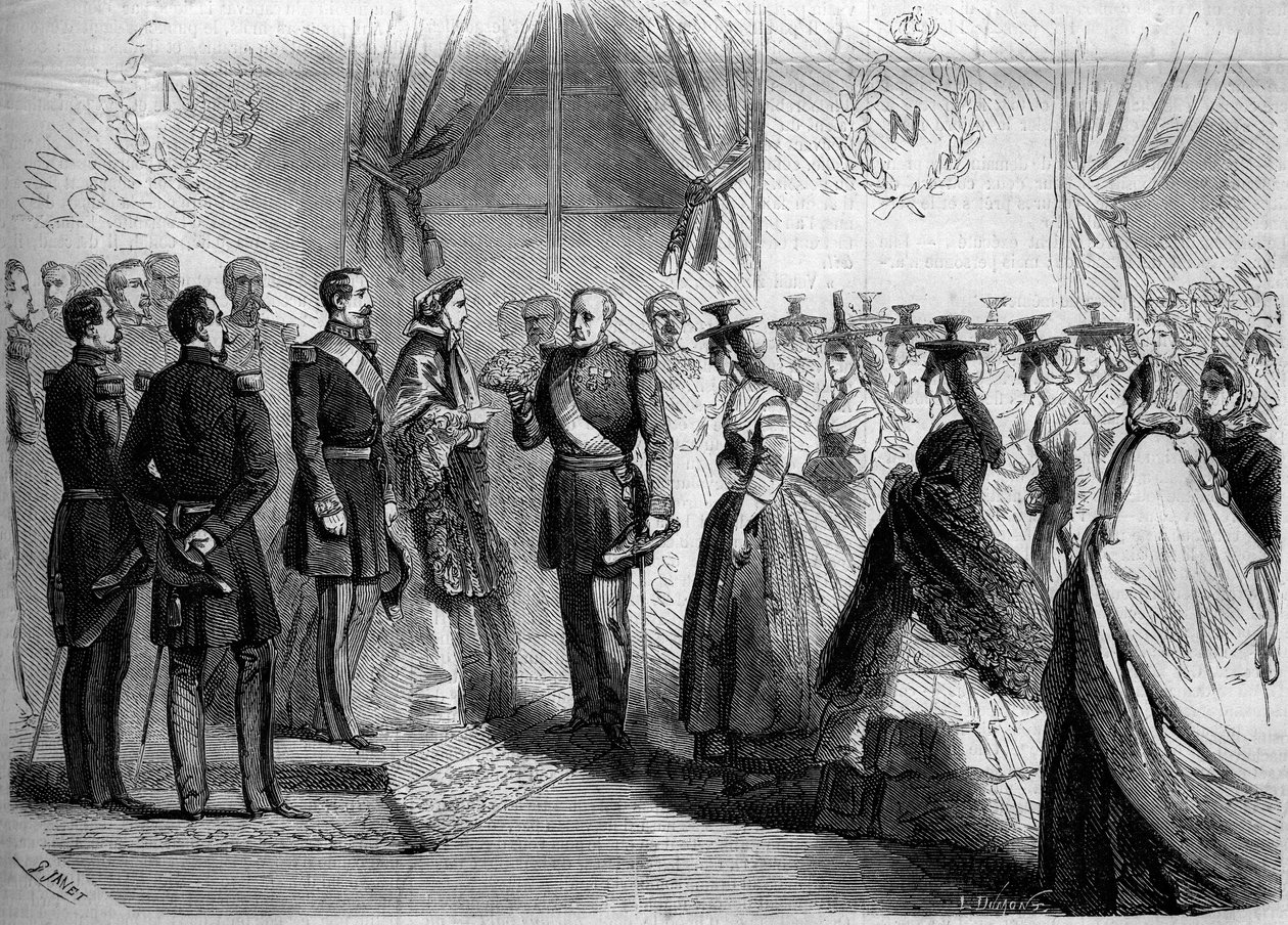Presentation för Napoleon III (1808-1873) och till imponen Eugenie (1826-1920) av tolv makonnäser i landsdräkt. Macon, Saone och Loire (71) av French School