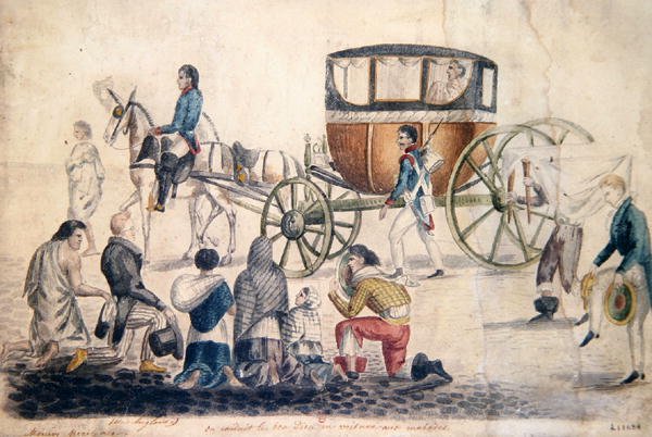 Präst tar nattvarden till de sjuka och döende, ca 1850 (gouache på papper) av French School