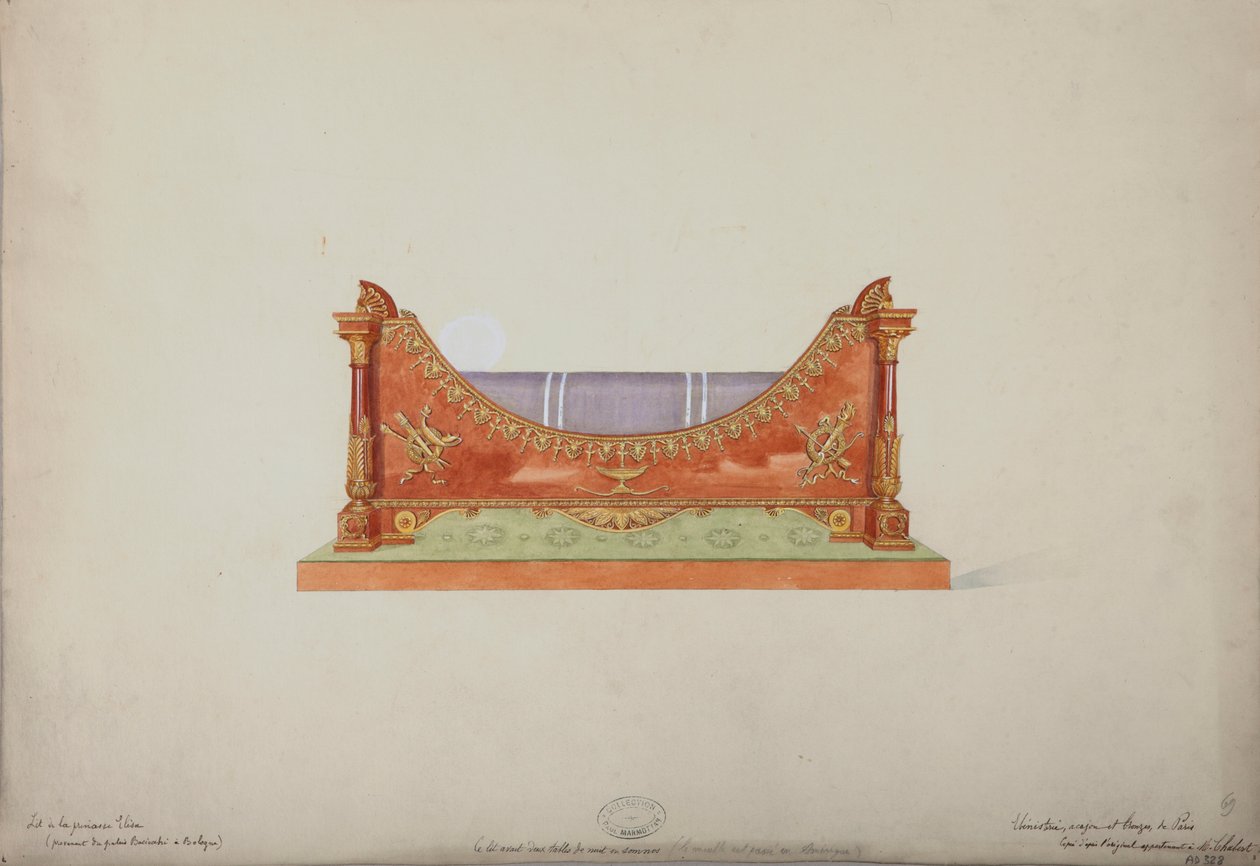 Prinsessan Elisas säng från Baciocchi-palatset i Bologna, ca 1900-20 av French School