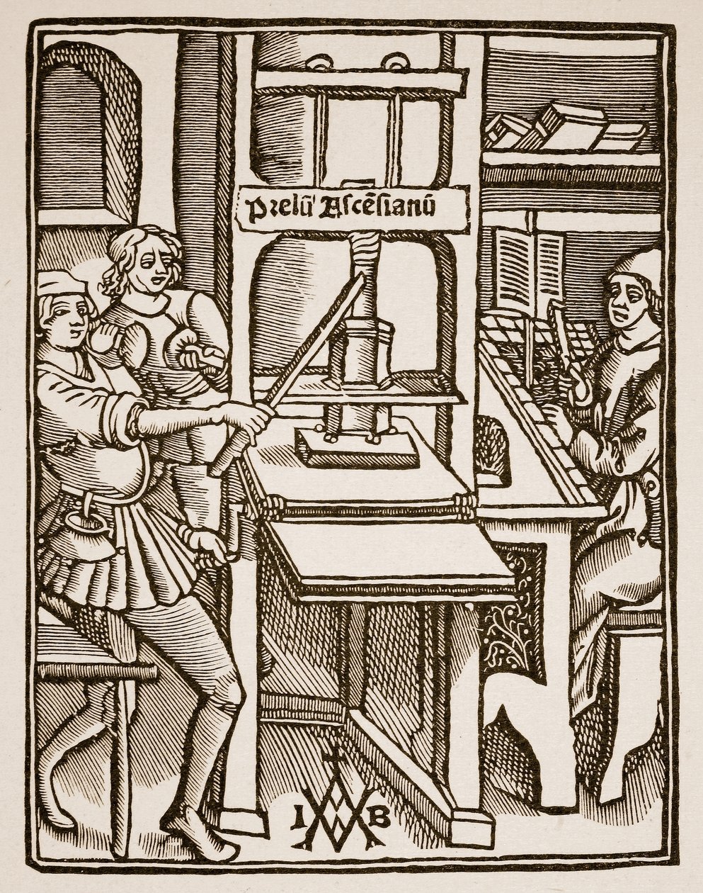 Tryckpress, Hegesippus titelsida, tryckt av Jodocus Badius Ascensius, Paris, 1511 (sepiafoto) av French School