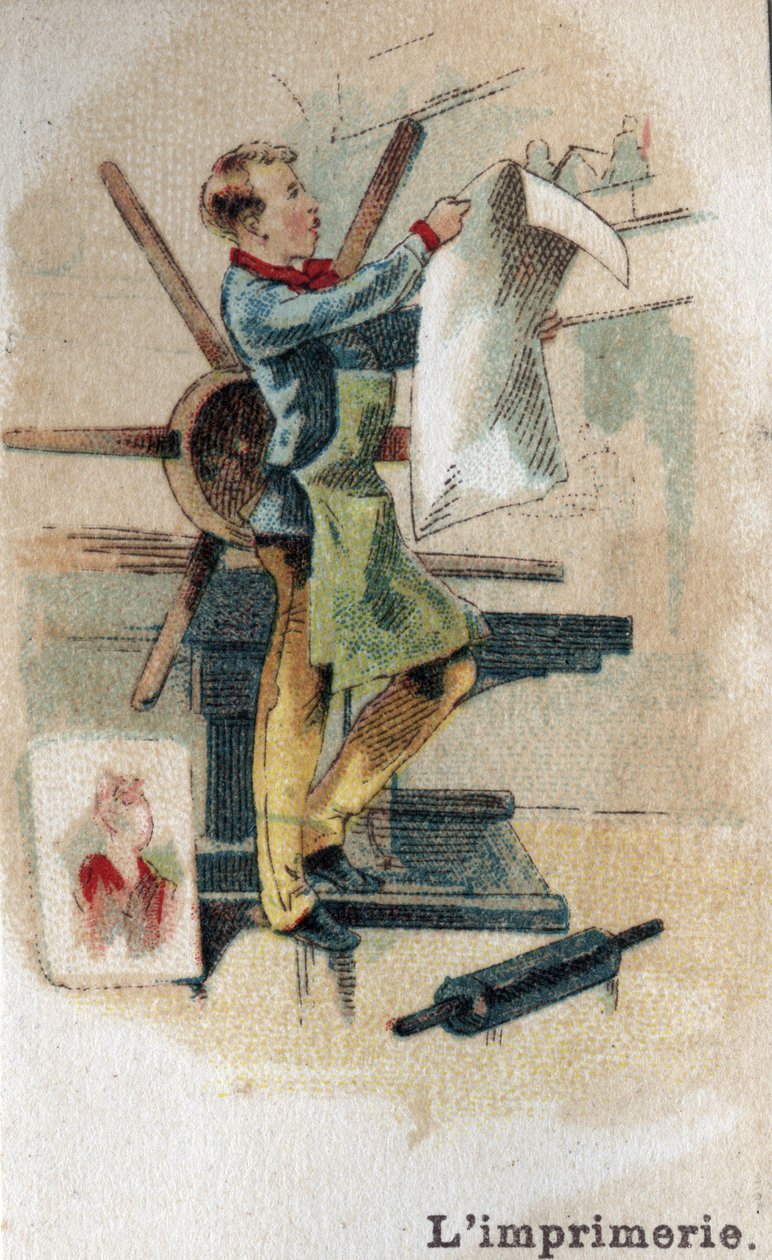 Tryckeri i slutet av 1800-talet. Kromolitografi från början av 1900-talet. av French School