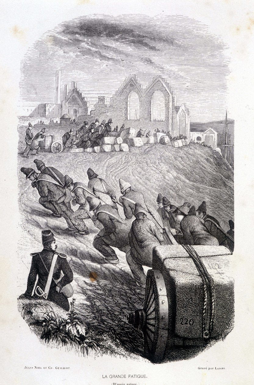 Fångar som drar block av stenbrott, ""Les Bagnes: histoire, types, moreurs, mystique"" av Maurice Alhoy, red. Gustav Håvard av French School