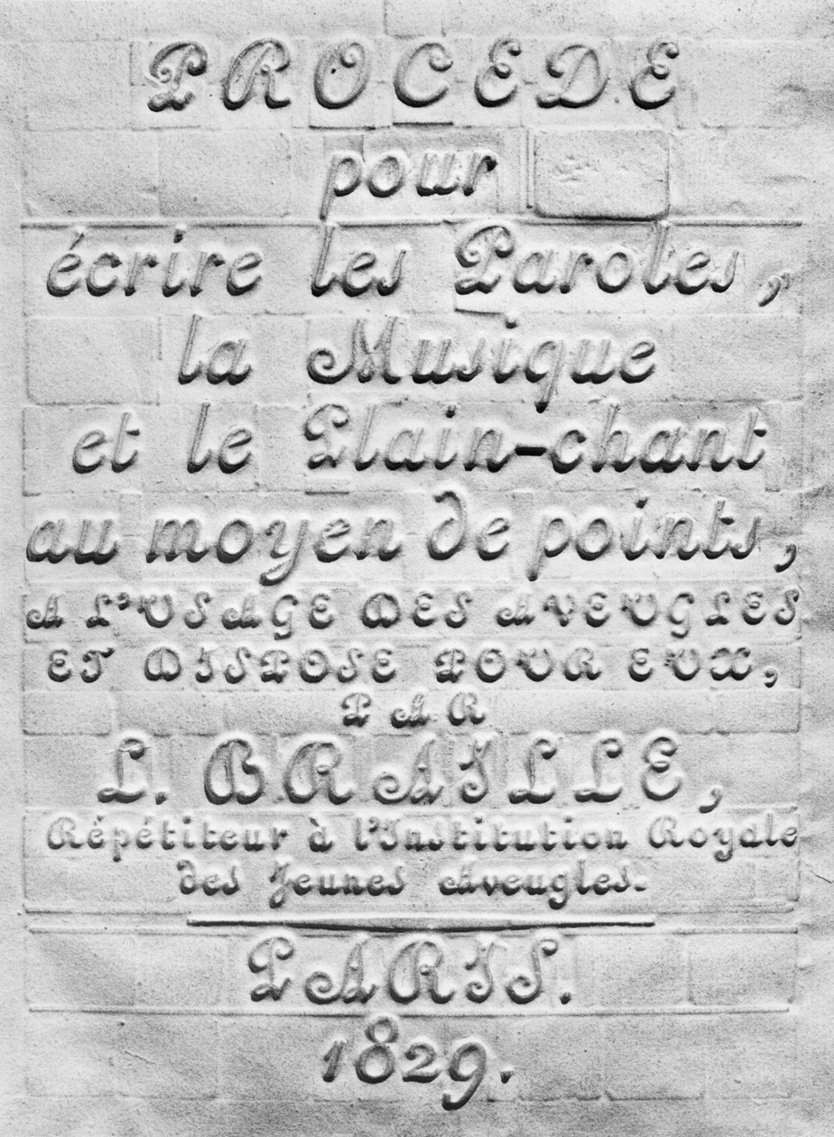 Process för att skriva orden, musiken och vanlig sång med hjälp av prickar, för användning av blinda och arrangerad för dem av Louis Braille, 1829 av French School
