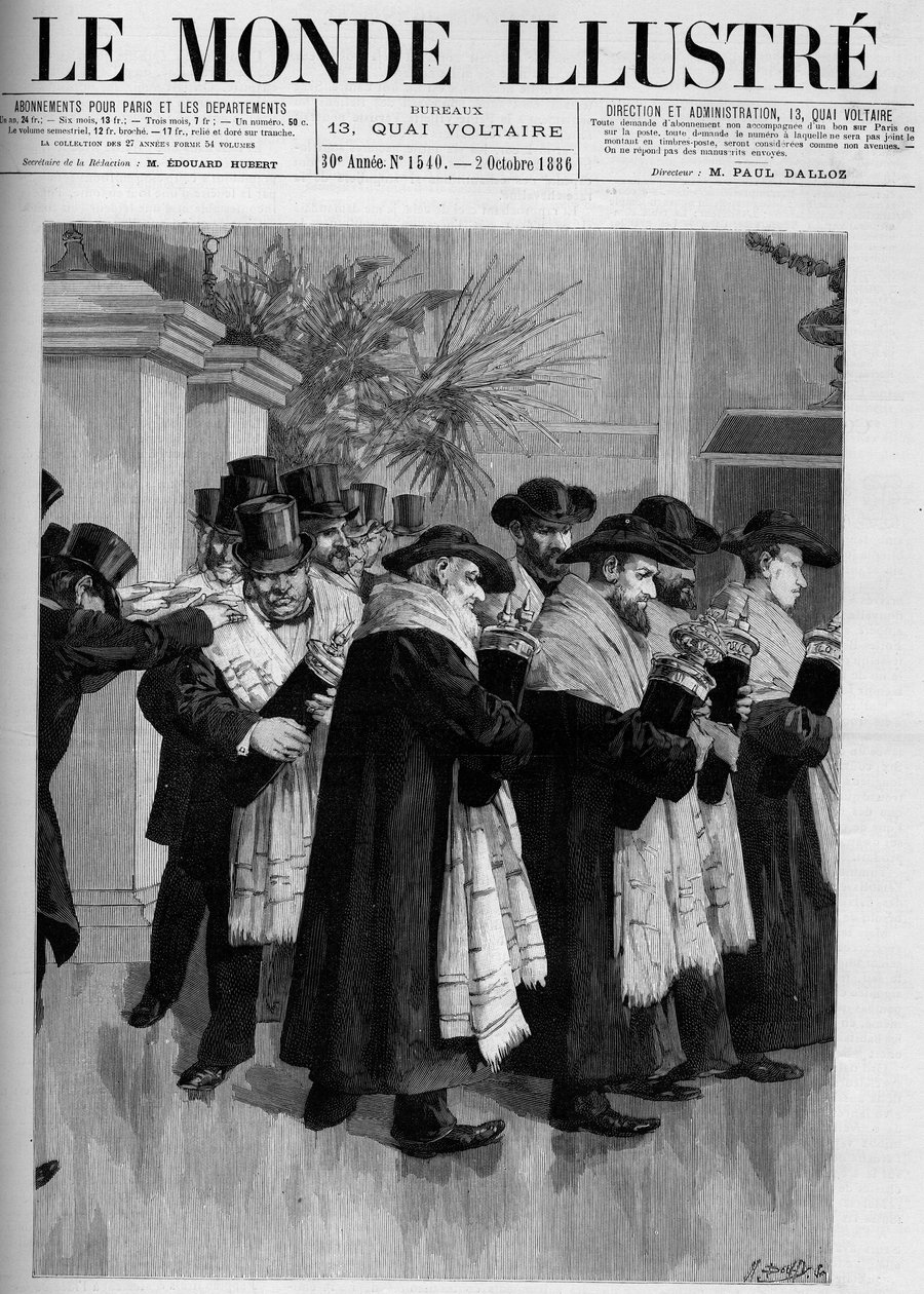 Procession för invigningen av det nya israeliska templet i Versailles. Gravyr i "The Illustrious World"" 1886. av French School