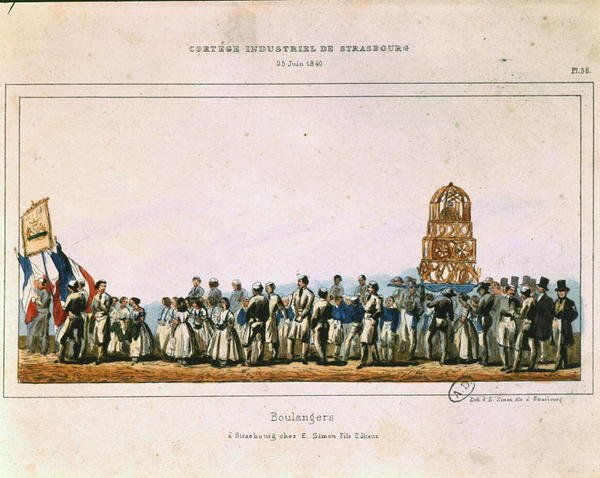 Bagarnas procession i Strasbourg, 25 juni 1840 (lito i färg) av French School