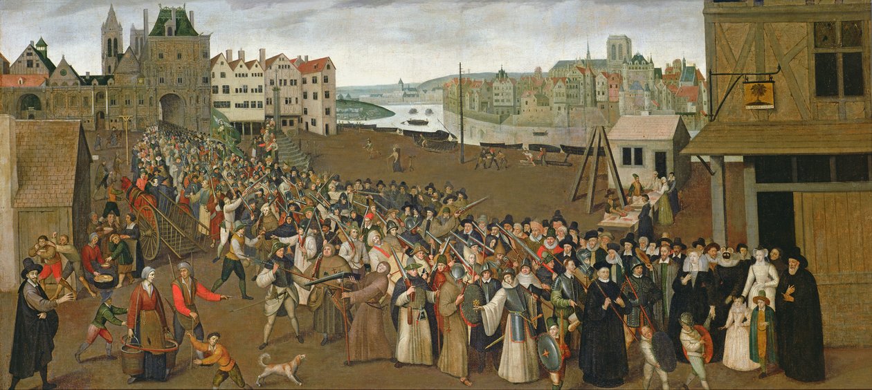 Procession av Heliga Ligan på Place de Grève, lämnar Saint-Jean Arch, Paris, 1590-3 av French School