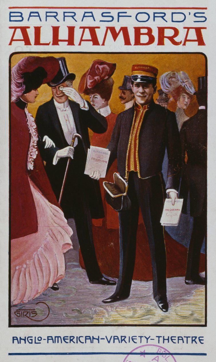 Program för Alhambra Music Hall, ca 1905 av French School