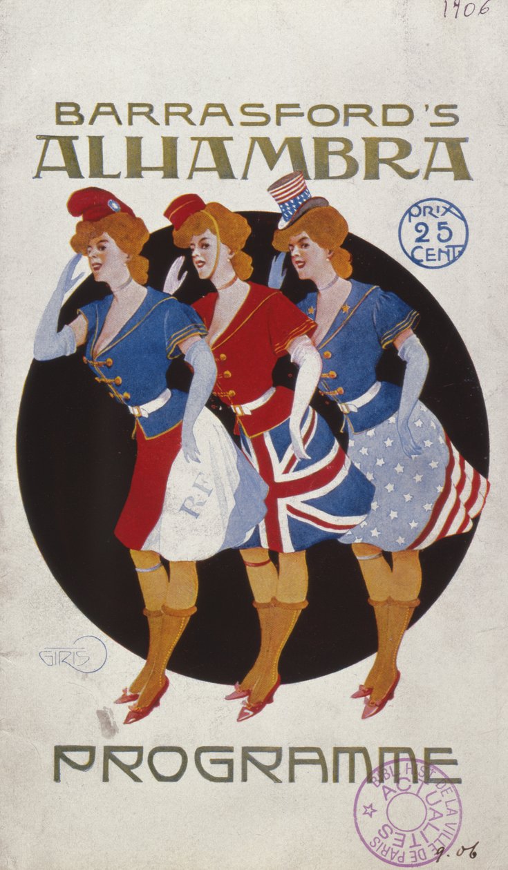 Program för Alhambra Music Hall i Paris, 1906 av French School