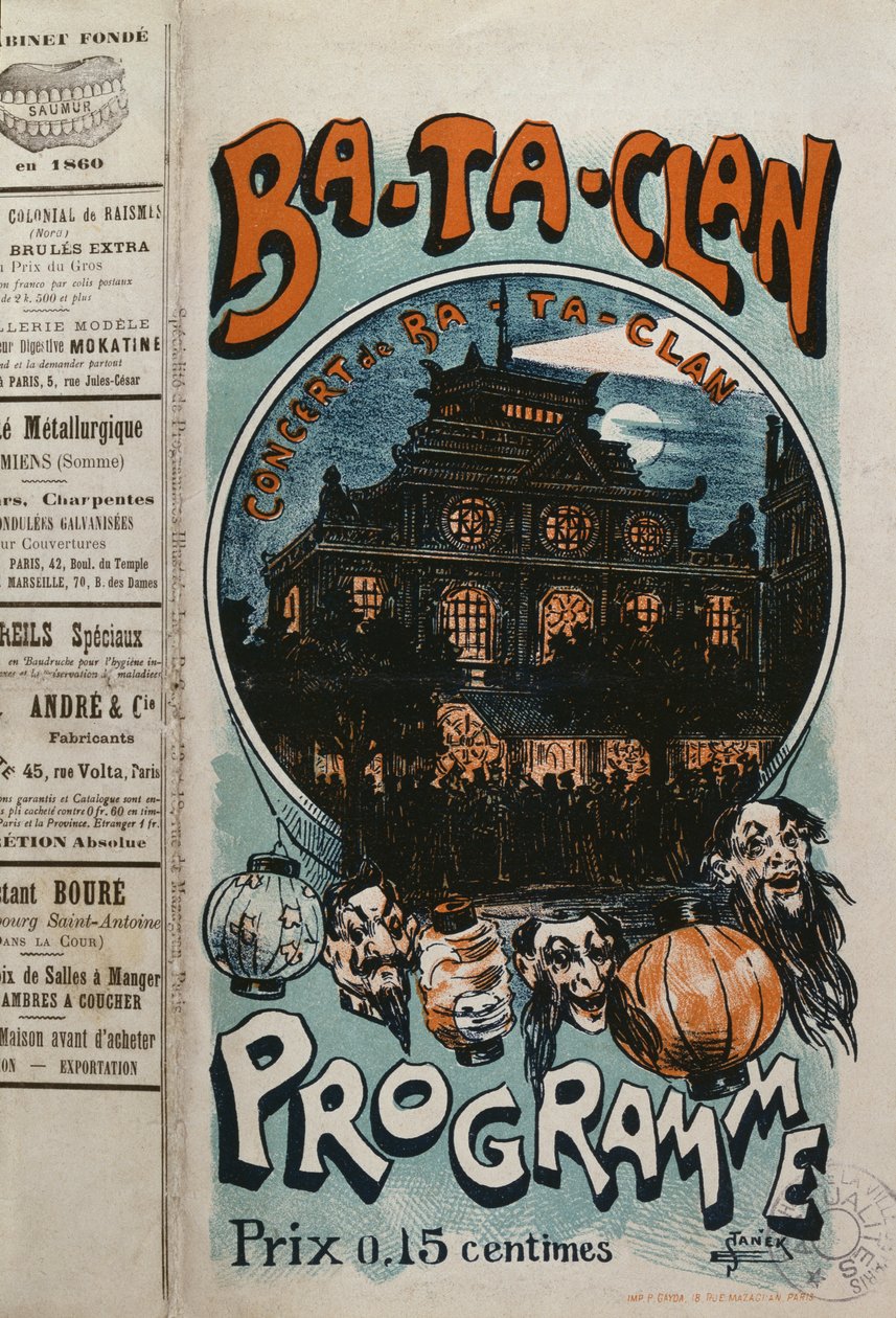 Program för Ba-Ta-Clan café konsert, ca 1905 av French School