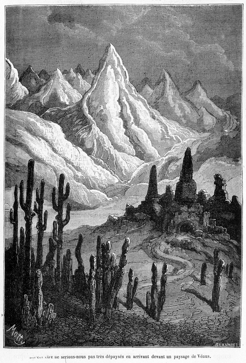 Imaginär projektion av ett landskap av Venus - i "Les Terres du Ciel"" av Camille Flammarion, red. Marpon & Flammarion, Paris av French School