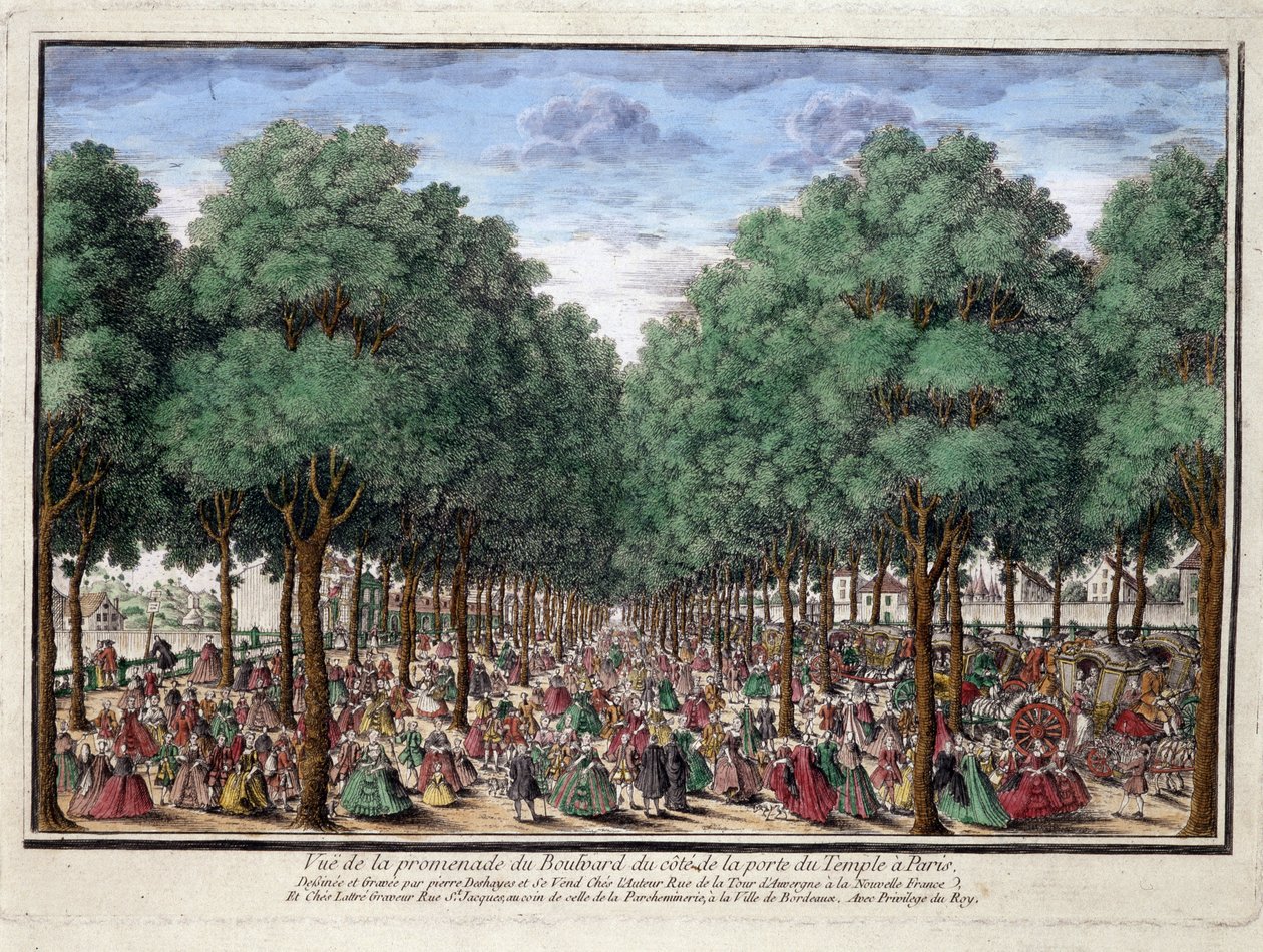 Promenade du boulevard, Porte du Temple i Paris - gravyr av French School