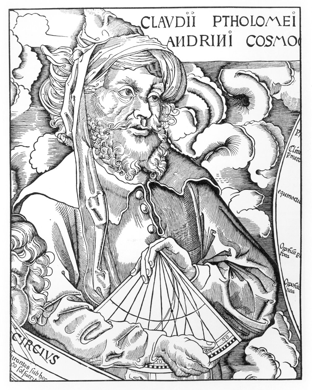 Ptolemaios (Claudius Ptolemaeus) (ca 90-168) håller i en sextant av French School