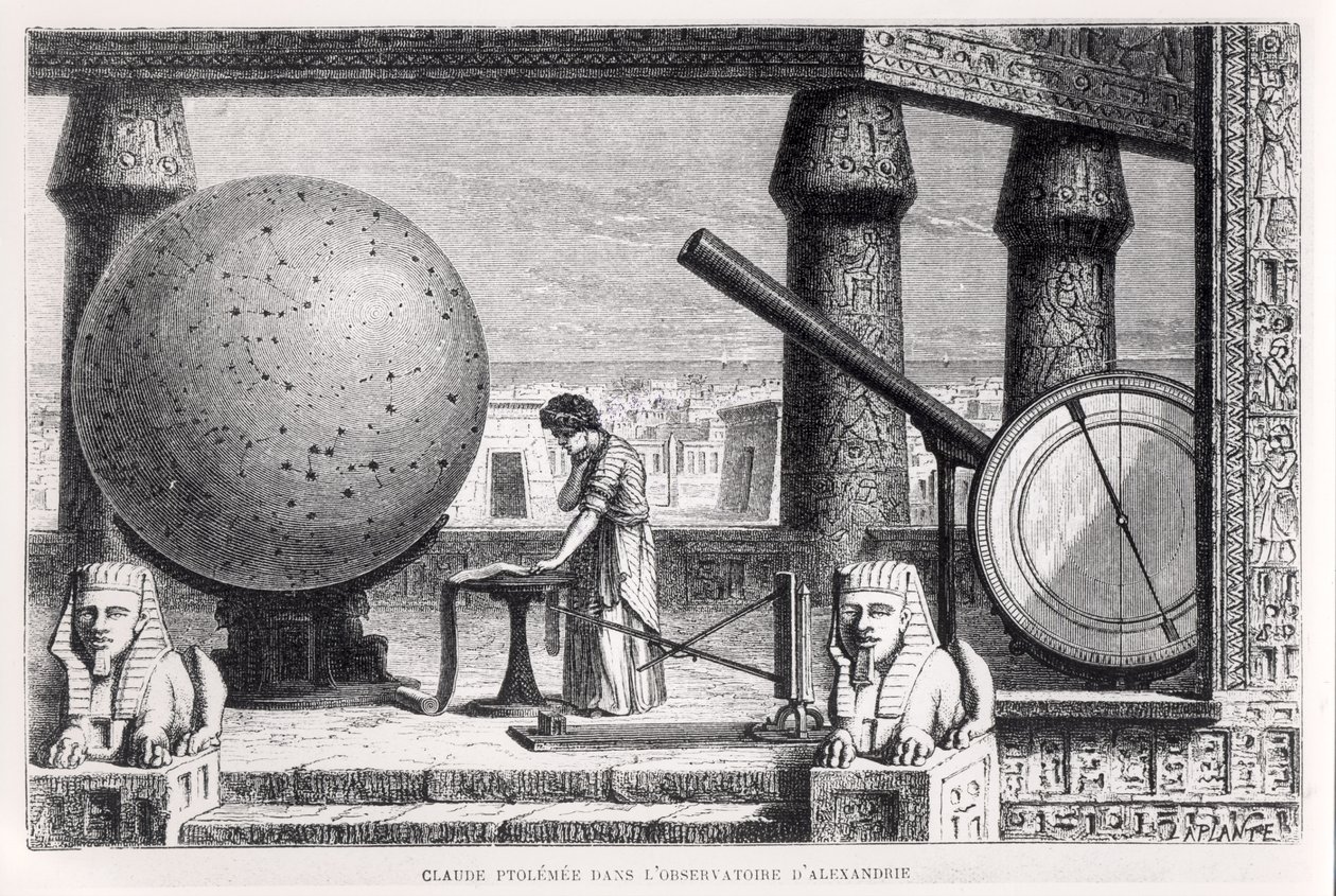 Ptolemaios (c.90-168) (Claudius Ptolemaeus) i observatoriet i Alexandria, från La Vie des Savants Illustres av Louis Figuier av French School