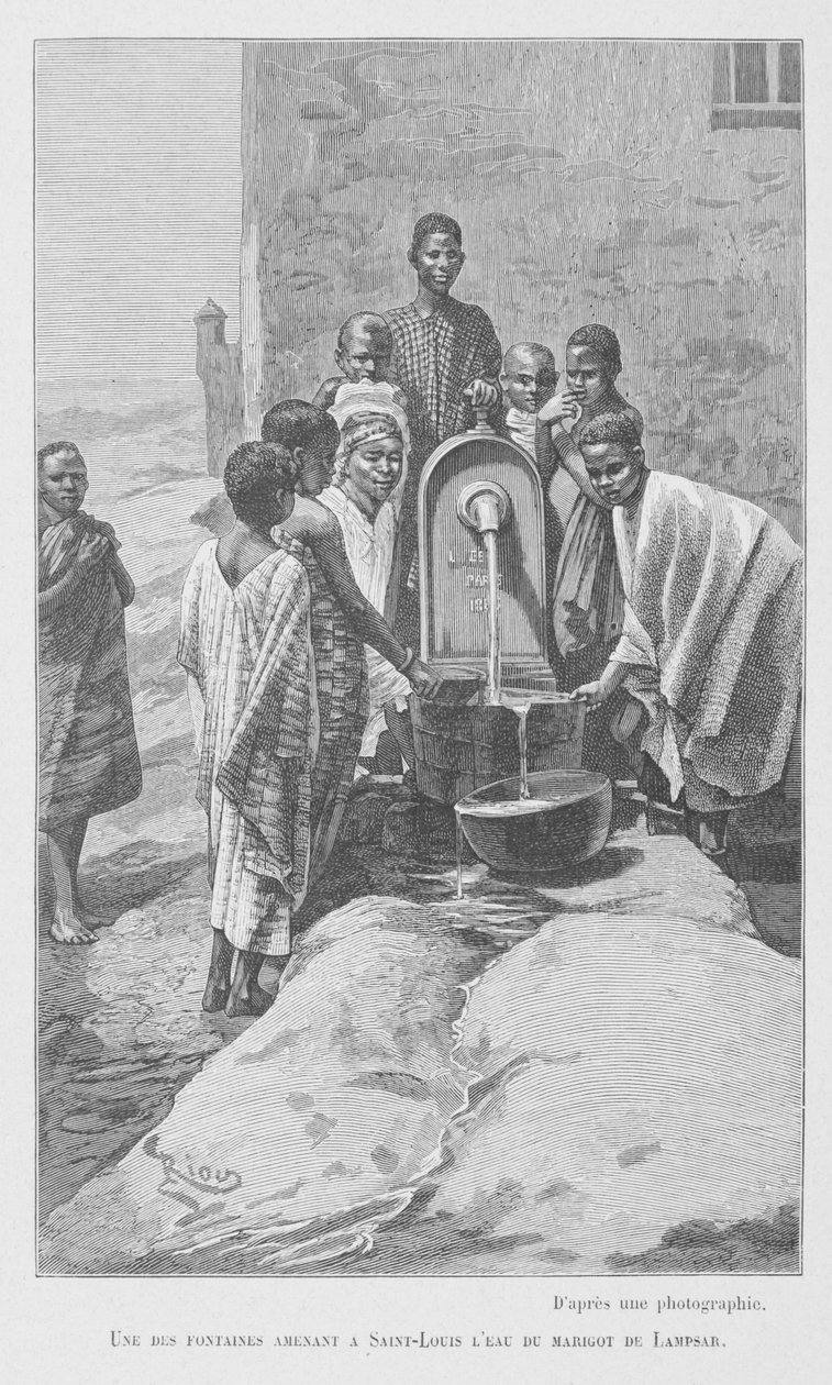 Offentlig fontän i Senegal, illustration från "Le Senegal..." av Louis Leon Faidherbe, 1889 av French School