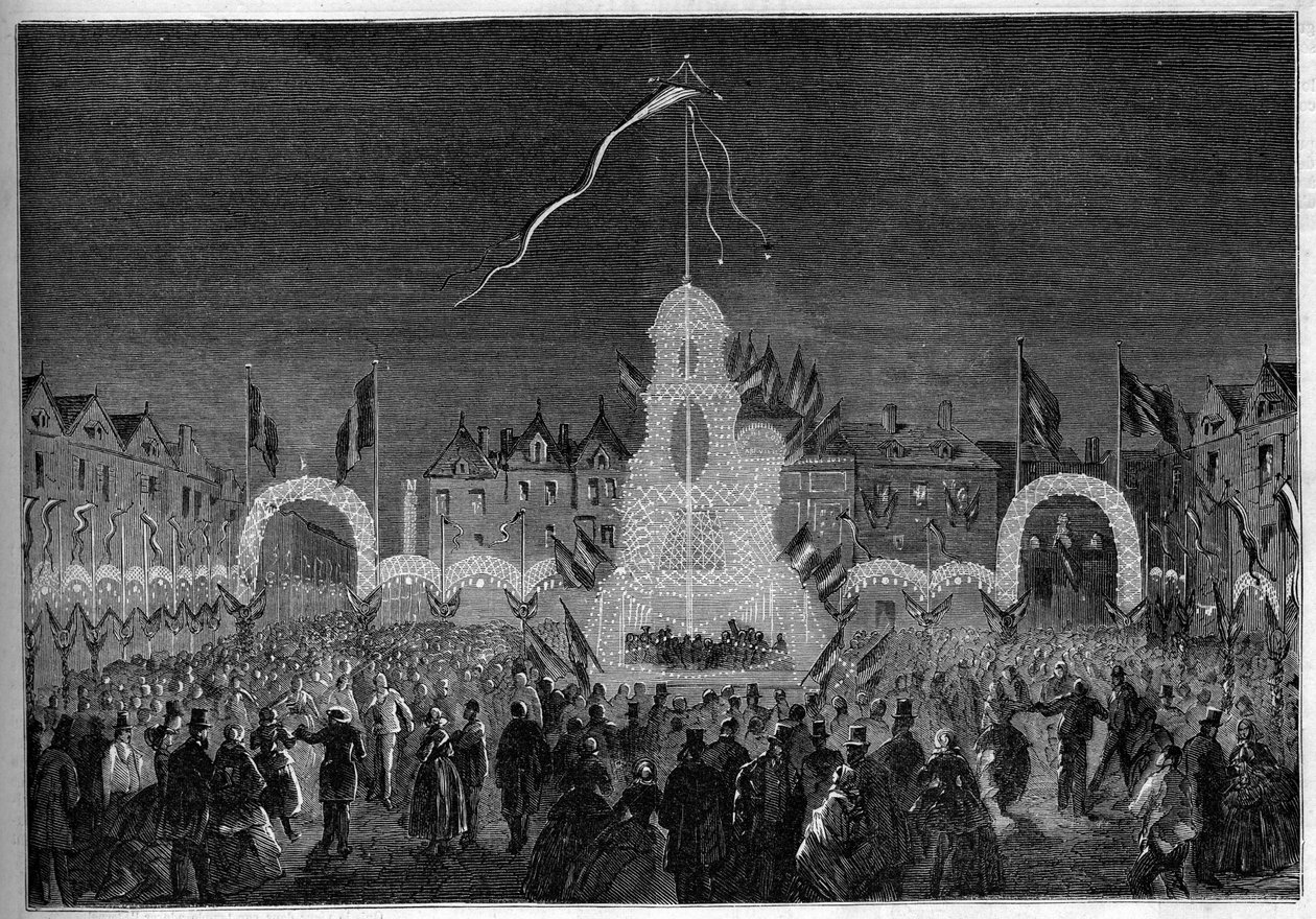 Offentliga belysningar och danser för högtiden den 15 augusti. Abbeville, Somme (80) av French School