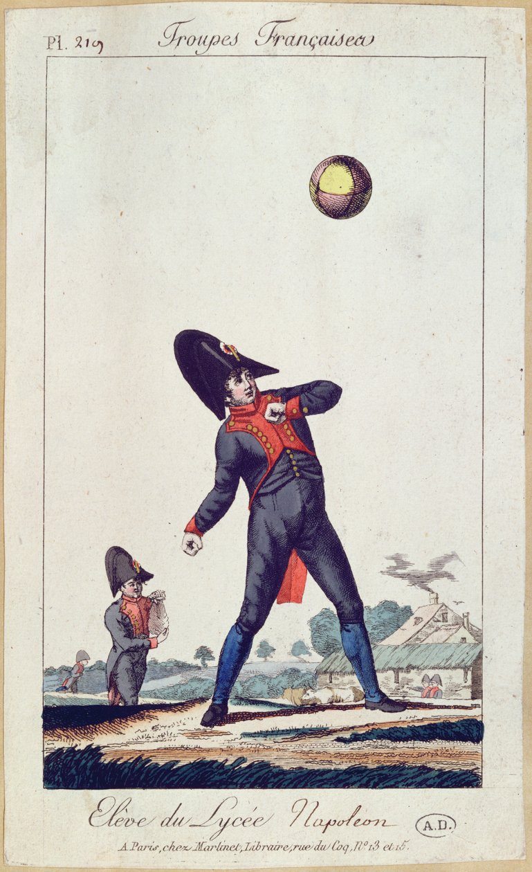 Elev av Lycee Napoleon Playing Ball, ca 1805 (färggravyr) av French School