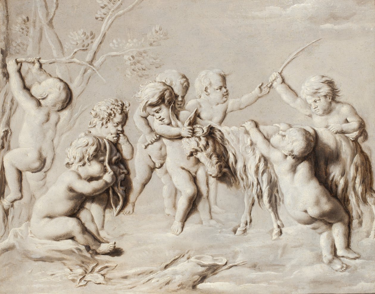 Putti leker med hon-geten Amalthea av French School
