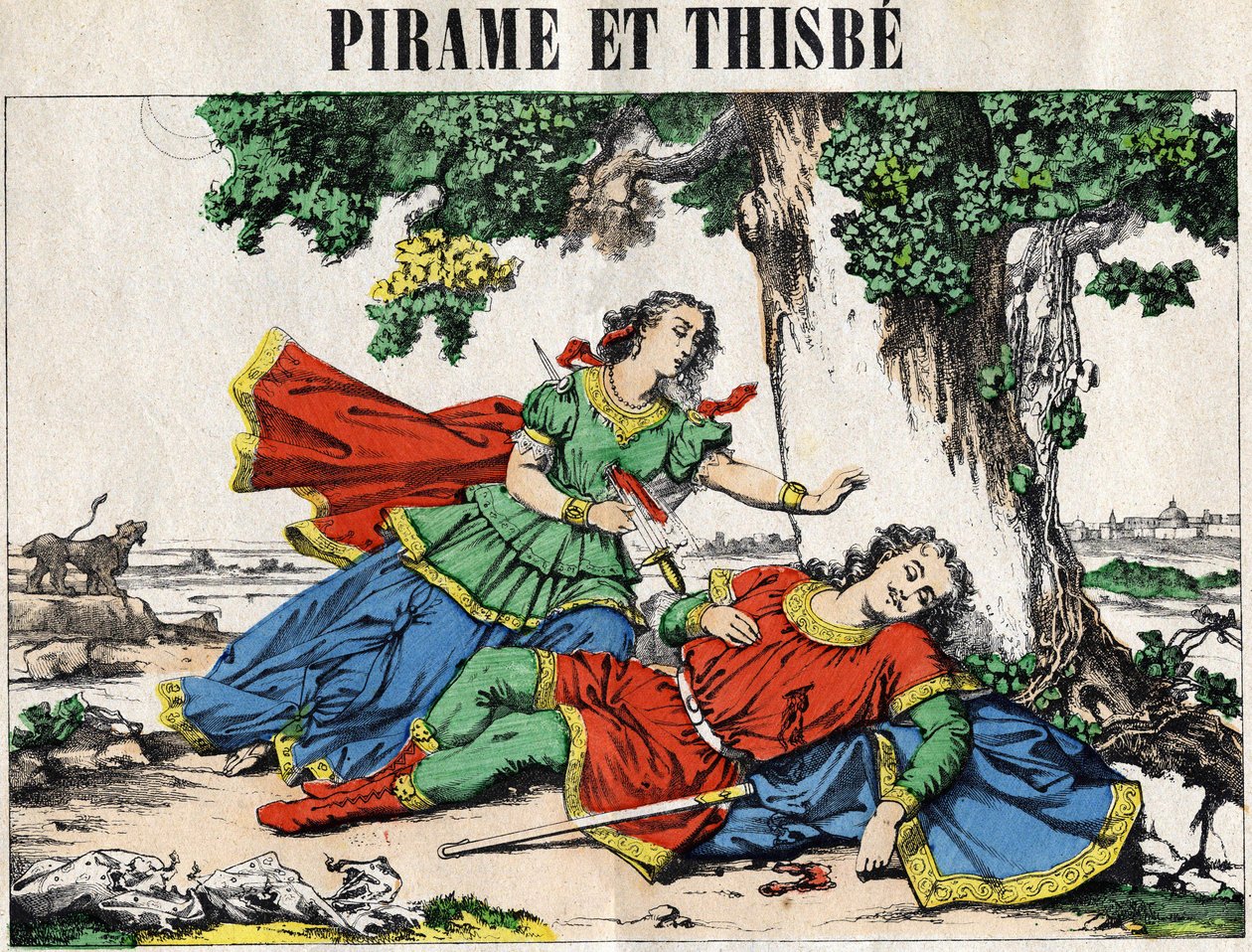 Pyramus (Pirame) och Thisbe, berättelse om Ovidius i "" Metamorfoserna". av French School