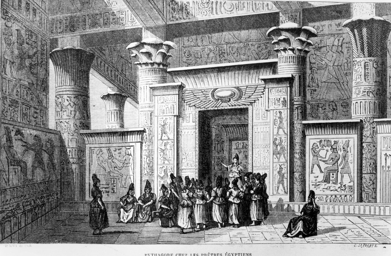 Pythagoras (ca 580-500 f.Kr.) med de egyptiska prästerna av French School