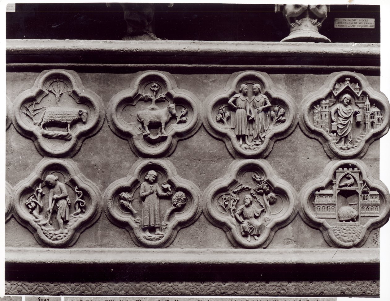 Quatrefoils med zodiakens tecken, årets arbete och profeterna Sophonie och Hesekiel, från katedralen Notre-Dame i Amiens (gipsgjuten av sten) av French School