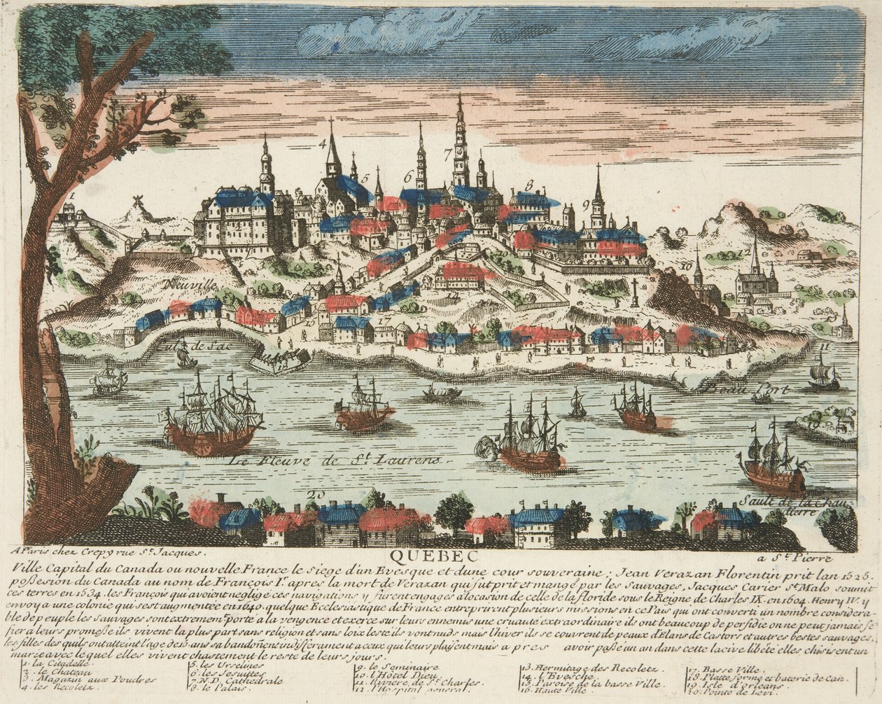 Quebec, pub. C. 1650 (handfärgad gravyr) av French School