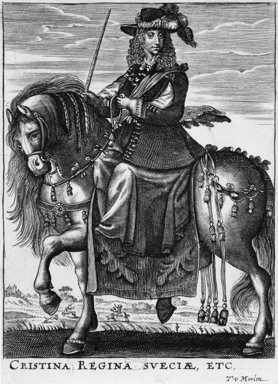 Drottning Christina av Sverige (1626-89) till häst av French School