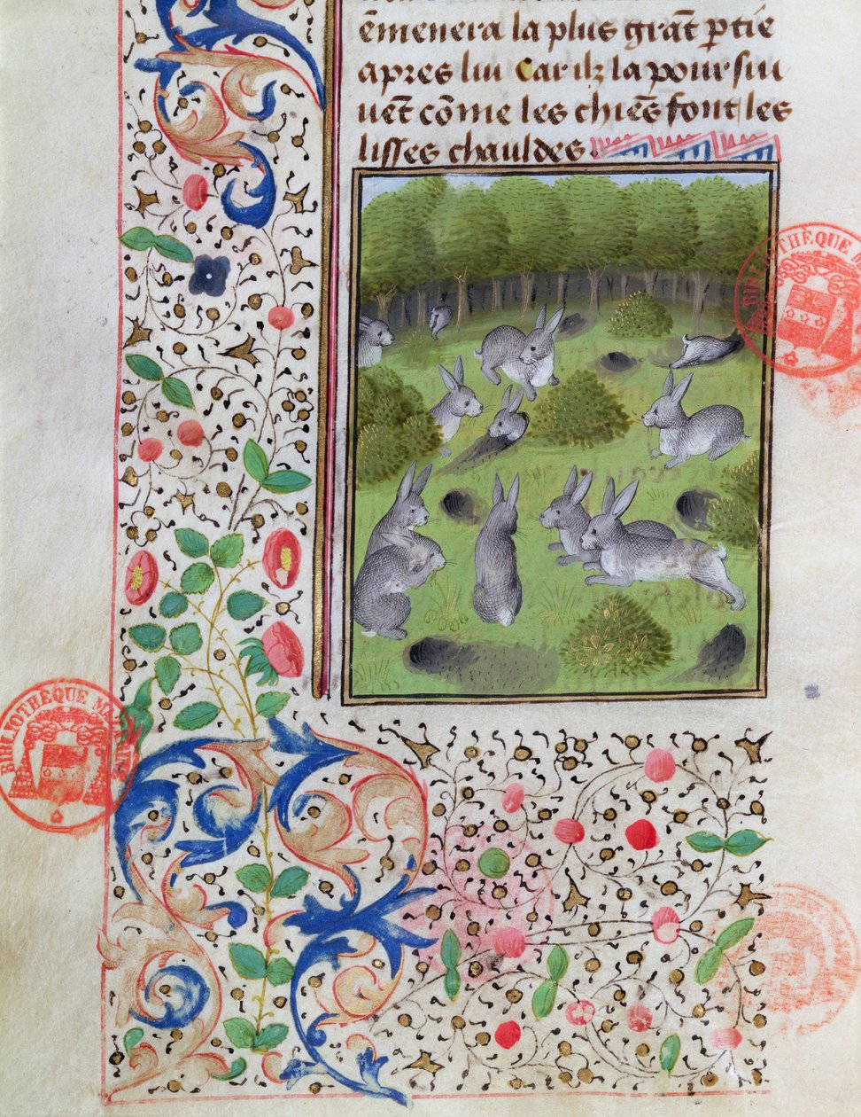 Rabbit warren, från Jaktens bok av Gaston Phebus de Foix (1331-91) av French School