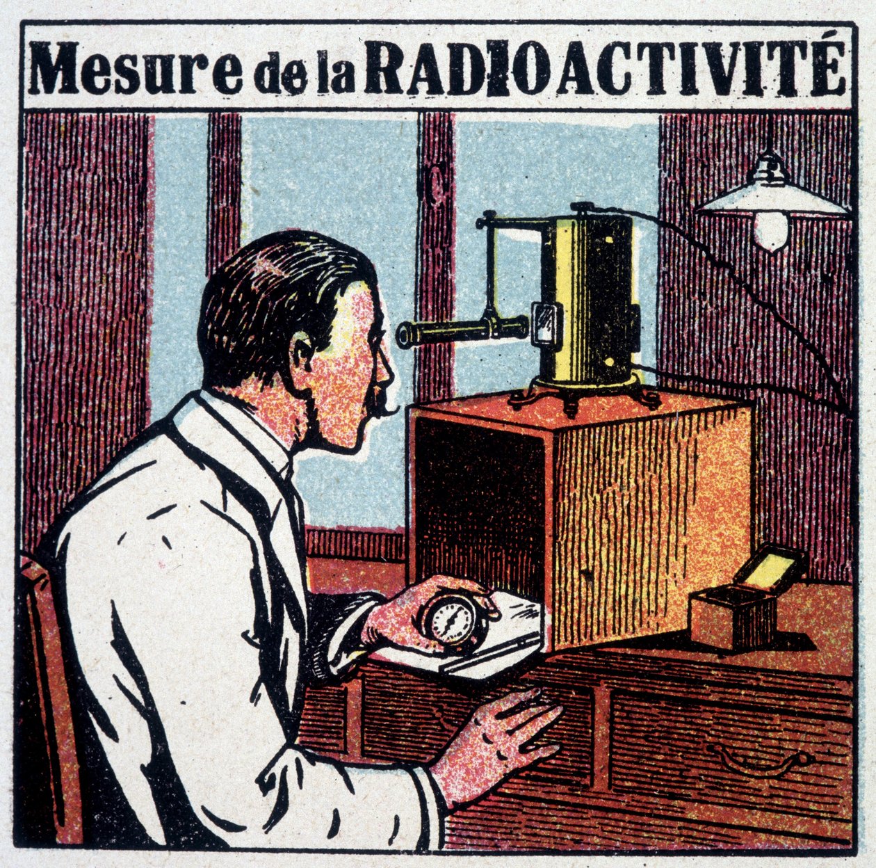 Radioaktivitetsmätning - gravyr, 1900-tal av French School