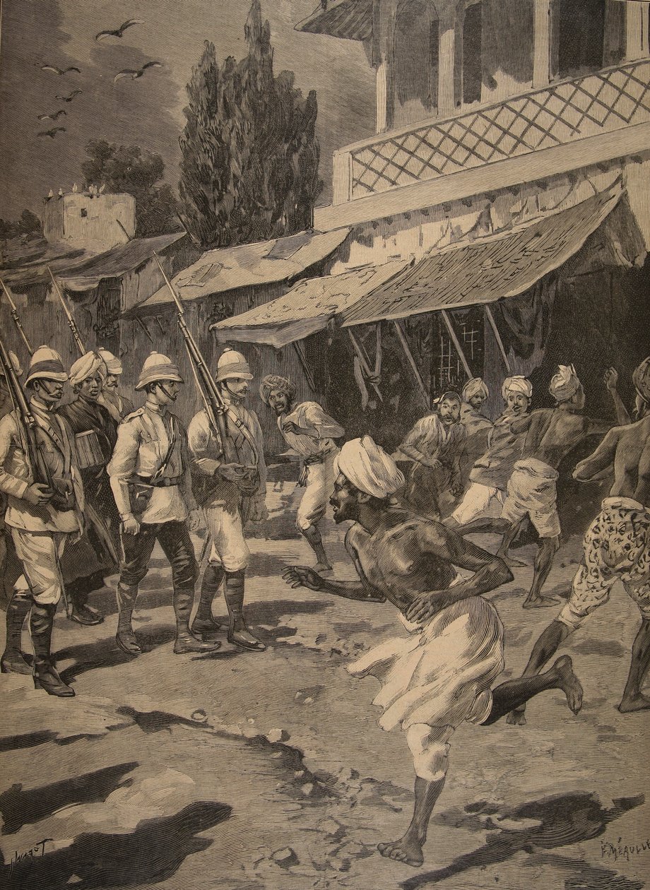 Rebellion in Bombay, illustration från Le Petit Journal: Supplement illustre, 1898 av French School