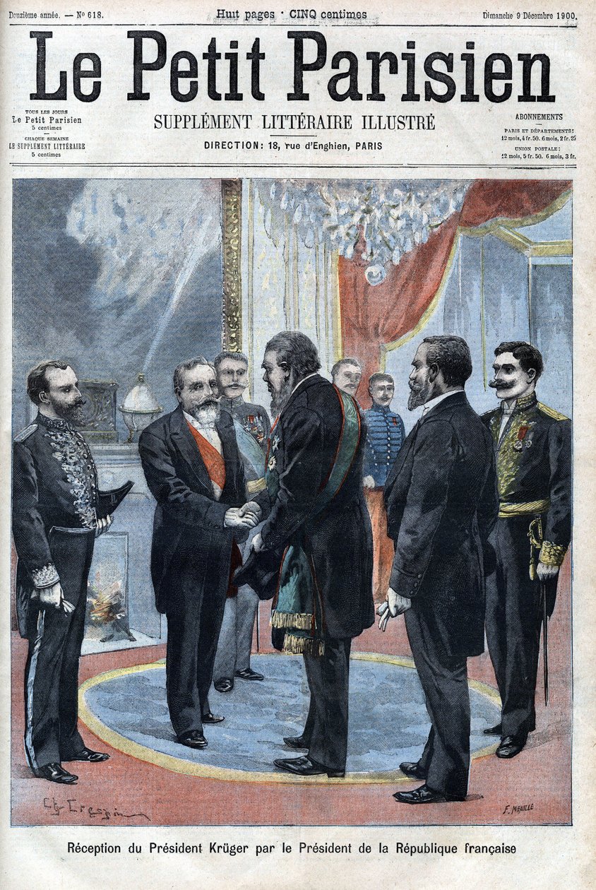 Mottagande av president Paul Kruger (1825-1904), Republikens president i Transvaal av Frankrikes president Emile Loubet vid Palais de L