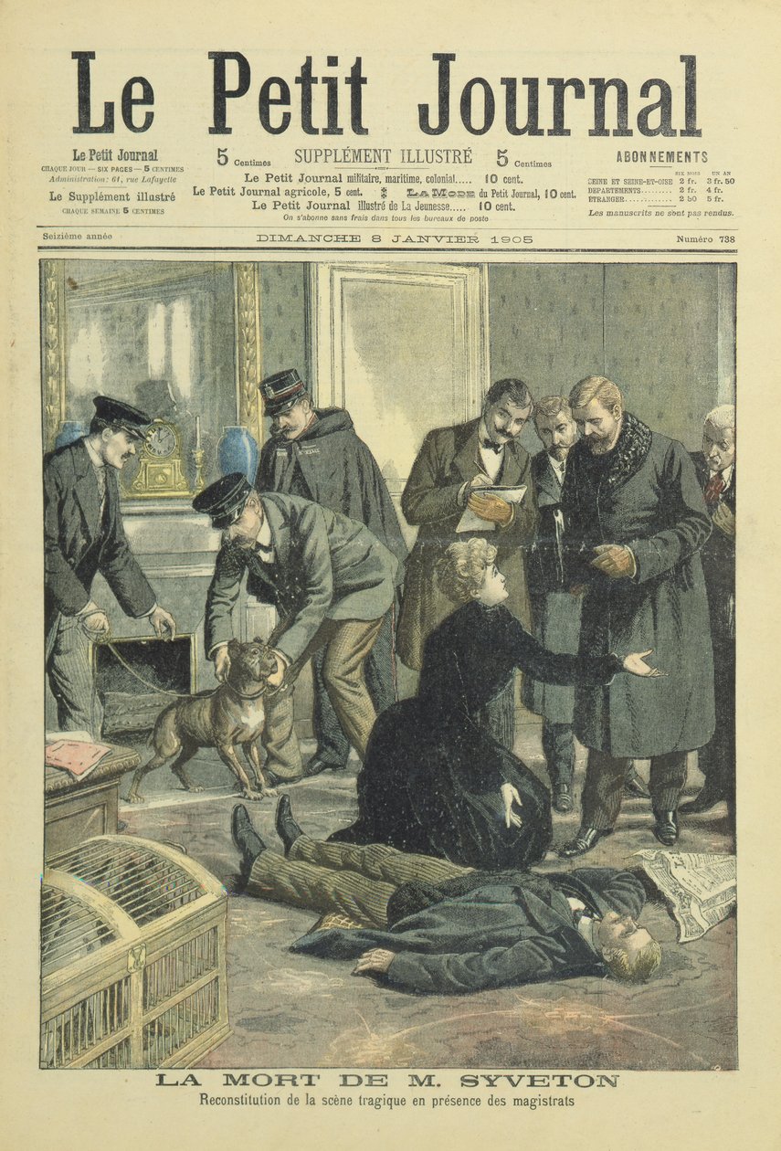 Rekonstruktion av Gabriel Syvetons död, omslagsillustration från Le Petit Journal, 8 januari. 1905 av French School