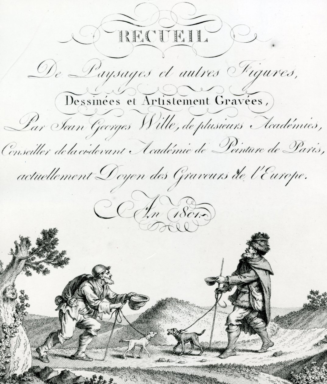 Samling av landskap och andra figurer, tecknade och konstnärligt graverade av Johann Georg Wille av French School