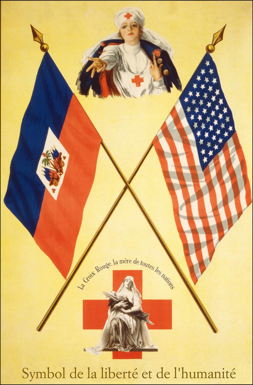 Röda Korsets affisch "" Symboler för frihet och mänsklighet - Röda Korset, alla nationers moder"", sd. mellan 1914-1918. av French School