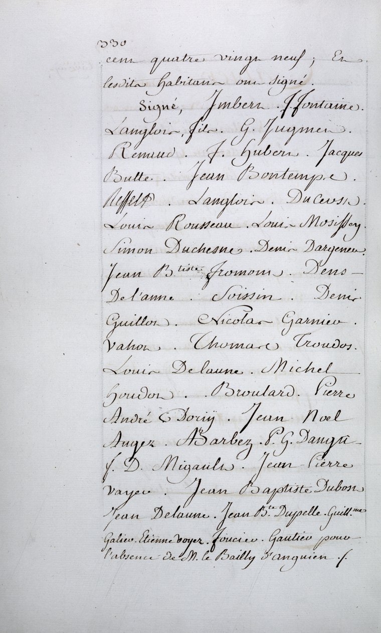 Register över klagomål från Taverny församling, sida 330 med namnteckningar, april 1789 av French School